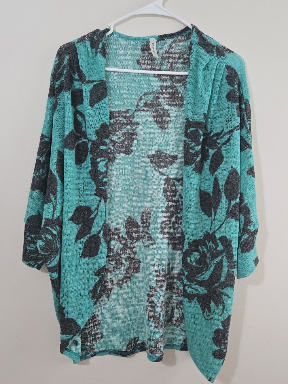 Emerald Open-Front Floral Cardigan - Teal and Black